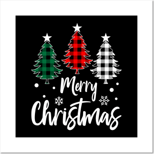 Merry Christmas Tree Xmas Buffalo Plaid Red White Green Posters and Art